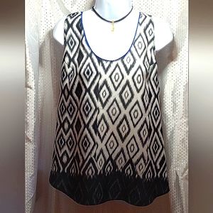 Charlie Jade Top Lightweight sleeveless loose fit black blue blouse geometric